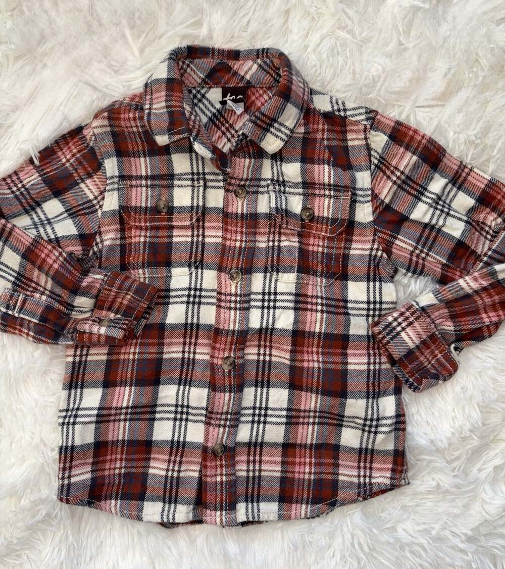 Tea Collection Boys 3 Plaid Flannel Button Down. Soft, Adorable